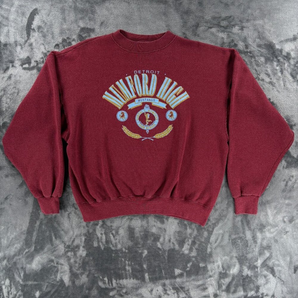 Genius Sweatshirt Men L/XL Detroit High School Mumford Mustangs Vintage 80's - Picture 11 of 16